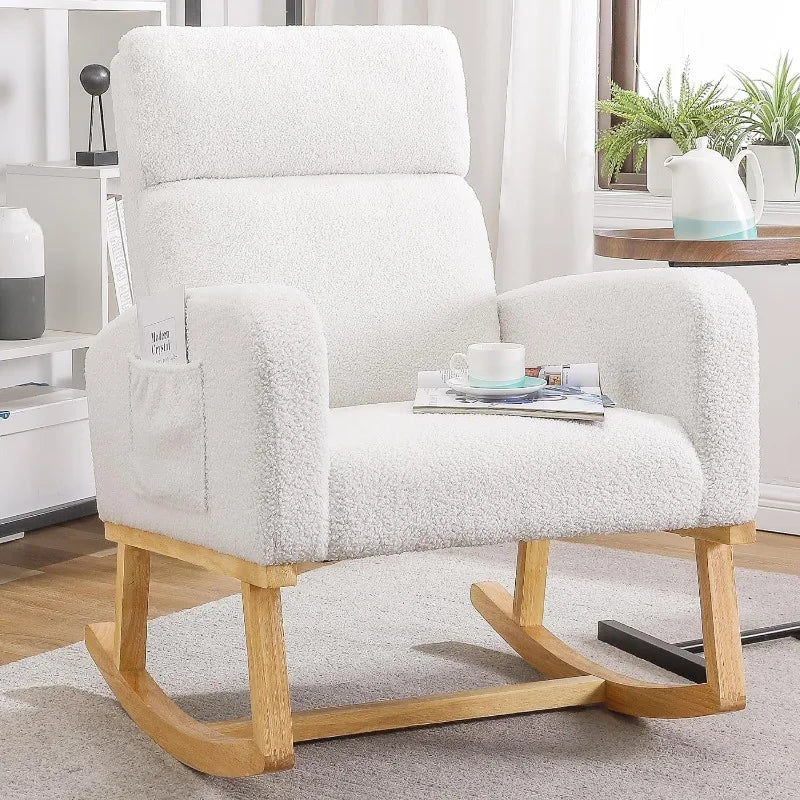 Mecedora para guardería - Sillón mecedor moderno con acentos tapizados de lino, acolchado, para sala de estar interior y dormitorio