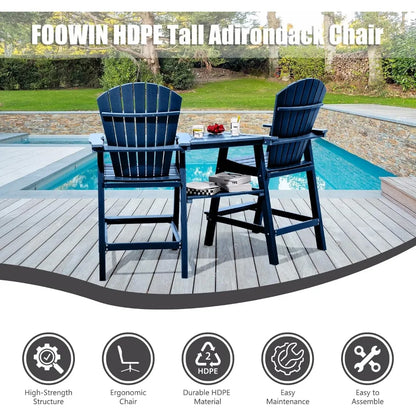 Tall Chairs Set of 2，Recycled Poly Balcony Chair with Double Connecting Tray Patio Stools Weather Resistant, Outdoor chair