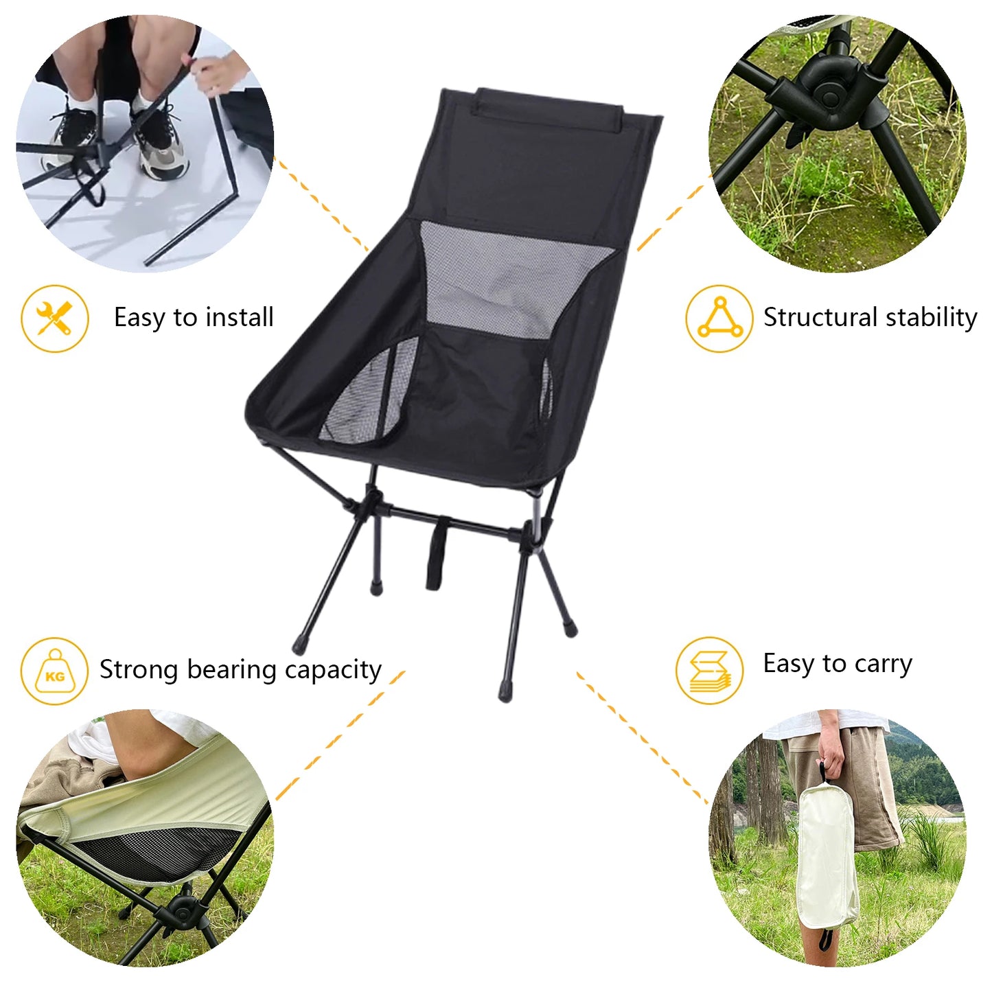 Detachable Portable Folding Moon Chair Outdoor Camping Chairs Beach Fishing Chair Ultralight Travel Hiking Picnic Seat Tools