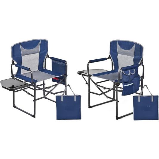 Lot de 2 chaises de camping surdimensionnées, chaises de jardin pliantes portables pour adultes, très résistantes avec table d'appoint, chaises de camping pliables