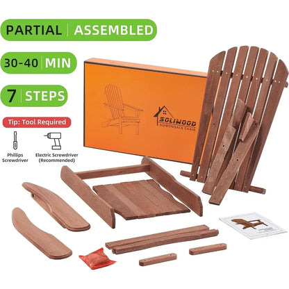 Juego de 2 sillas Adirondack plegables de madera para exteriores con respaldo preensamblado, silla de madera para patio