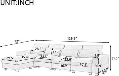 Modern Upholstered Sectional Sofa Couch Set,Modular L Shaped Living Room Sofa Set,Convertible Sofa Couch with Reversible Chaise