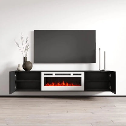 Cali WH-EF Floating Fireplace TV Stand for TVs up to 80", Modern High Gloss 72" Entertainment Center, Wall Mounted Electric