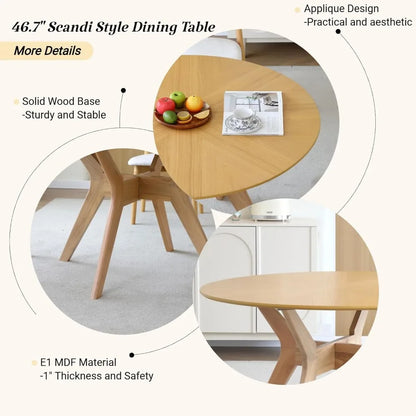 Table à manger ronde en bois moderne de 47 po avec base en bois massif, table de cuisine ronde pour 4 personnes, table à manger sur piédestal, salle à manger