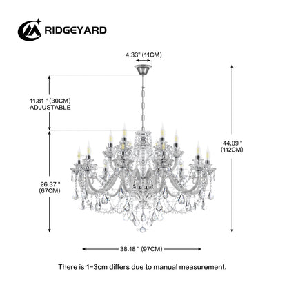 Lámpara de techo de cristal barroco Ridgeyard de 18 luces, colgante de cristal K9 con cadena ajustable para dormitorio y sala de estar