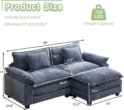 Sectional Sofa Comfy Cloud Couch for Living Room with Pillows, Modern Chenille Sofa Sleeper Deep Couches with Ottoman