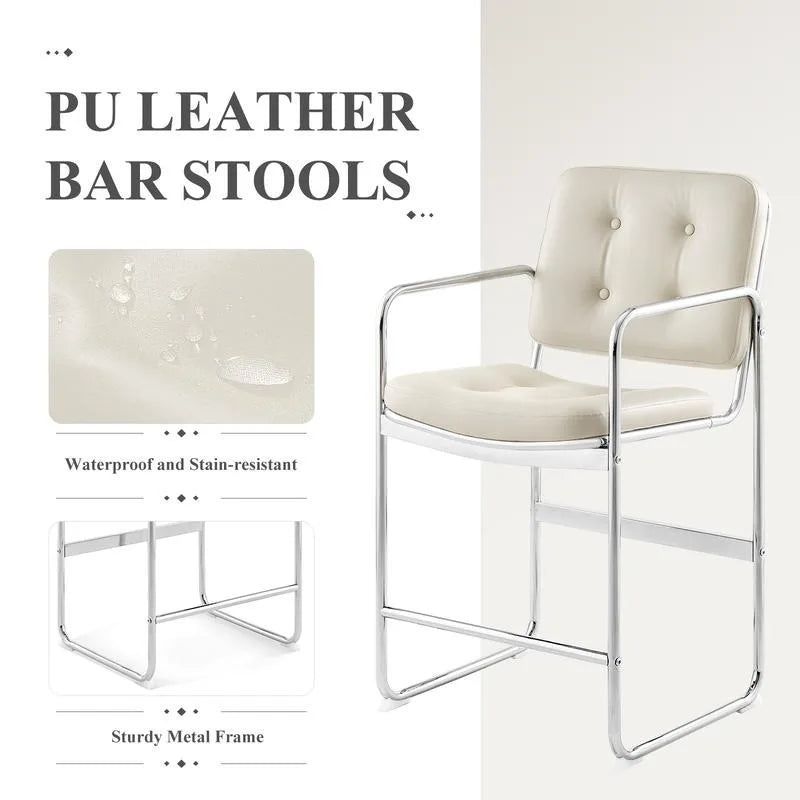 Clearance Sale COLAMY Modern Bar Stools Set of 2, PU Leather Counter Height Barstool, Button Tufted Upholstered Bar Stools oom