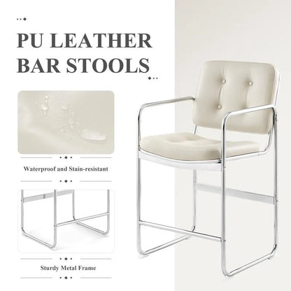 Clearance Sale COLAMY Modern Bar Stools Set of 2, PU Leather Counter Height Barstool, Button Tufted Upholstered Bar Stools oom