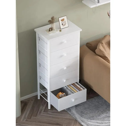 Grande commode blanche pour chambre à coucher 5 tiroirs et commodes en tissu Tour de rangement pour placard pour enfants et adultes Moderne