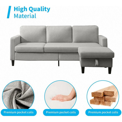 Sofa with storage ottoman 78" wide convertible combination L-shaped sofa, sofa with double chaise longue