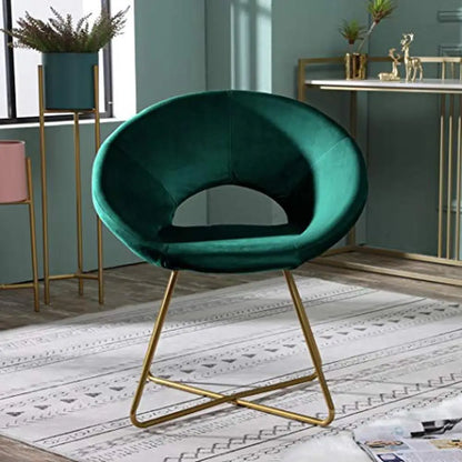 Chaise d'appoint en velours vert avec dossier incurvé et base dorée Siège rembourré confortable Cadre en métal robuste 25P x 28L x 31,5H