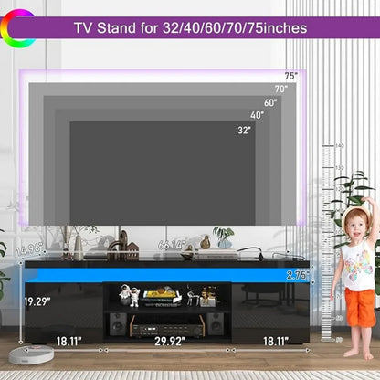 LED TV Stand  High Gloss TV Console Entertainment Center with Storage for Living Room, Bedroom