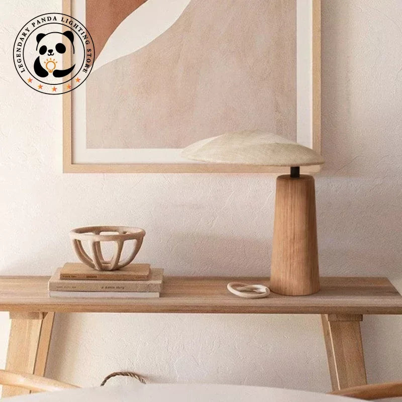 Lámpara de mesa de madera maciza japonesa Wabi-sabi, pantalla de tela LED, decoración de arte zen, luz de escritorio, sala de estar/modelo, dormitorio, casa de té, estudio