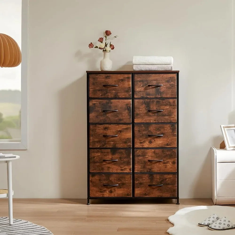 Dresser for Bedroom with10 Drawers, Fabric Storage Tower-Organizer Unit for Bedroom, Living Room,  Closets & Nursery Dresser