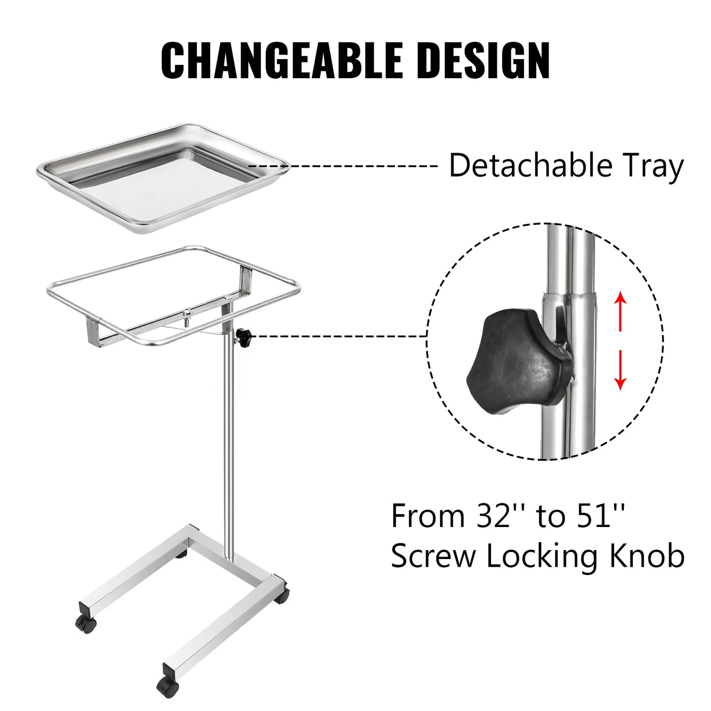 VEVOR Chariot à outils pour salon de beauté avec roulettes en acier inoxydable pour soins personnels, coiffure, meubles de salon