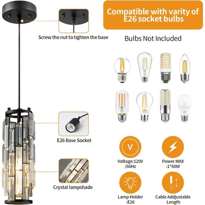 Modern Black Chandelier, Mini Crystal Chandelier, Kitchen Island Dining Room Bedroom Kitchen Sink Lighting (Black 3-Pack)