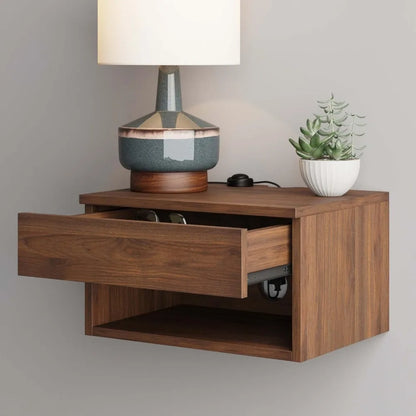 Jackson Modern Floating Bedside Nightstand with Drawer, 1, Brown Walnut