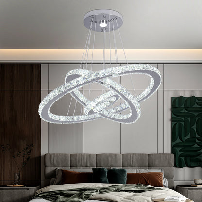 Modern Crystal Chandelier Lamp Chrome Led Living Room Dimming Pendant Light Bedroom Adjustable Hanging Lamps With Remote Control