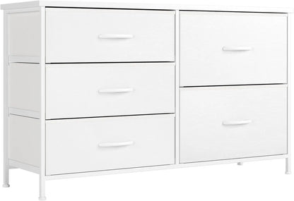 White Dresser for Bedroom with 5 Drawers, Small Dresser for Kids' Bedroom, Closet, Wide Chest of Drawers