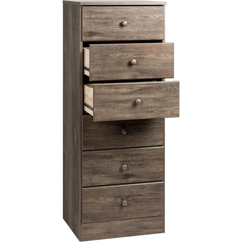 Astrid Tall White Dresser: 16"D x 20"W x 52"H, 6-Drawer Chest for Bedroom by Prepac - Perfect Chest of Drawers for Ample