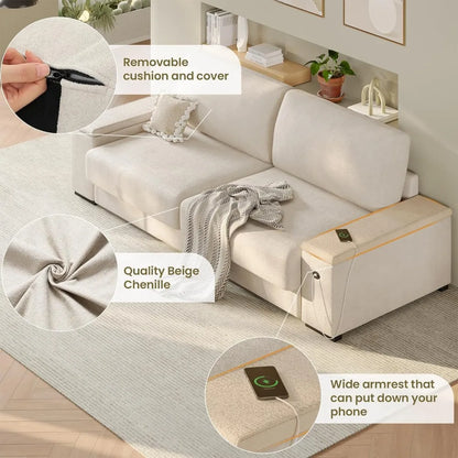 Living Room Sofa, made of high-quality chenille fabric with 2 USB charge ports, have good resilience and easy to clean