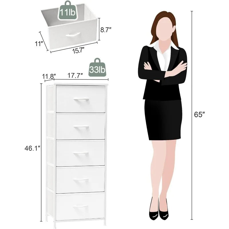 Tour de rangement verticale pour commode - Cadre en acier robuste, plateau en bois, bacs en tissu faciles à tirer 17,7"x11,8"x46,1" Meubles