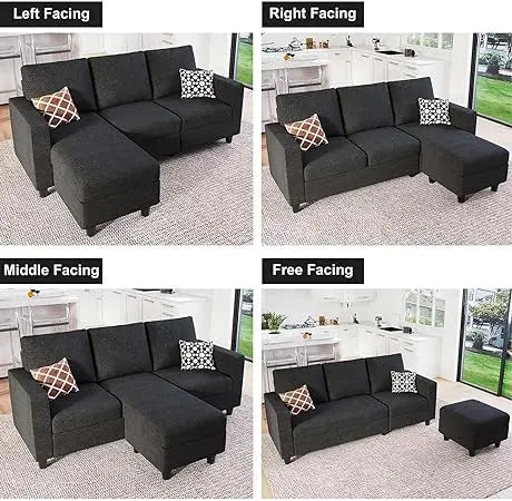 Chenille L-Shaped Modular Sectional Sofa, 3-Seater Comfy Cloud Couch with Ottoman/Chaise & 5 Pillows for Living Room Bedroom