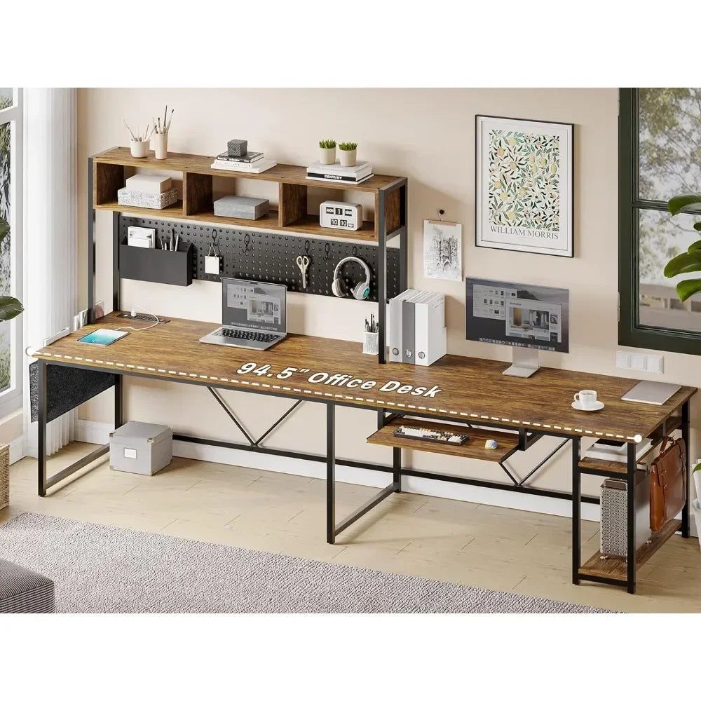 L Shaped Computer Desk, with Power Outlet and Pegboard, with Led Lights, Keyboard Tray, Storage Shelves, Computer Desk