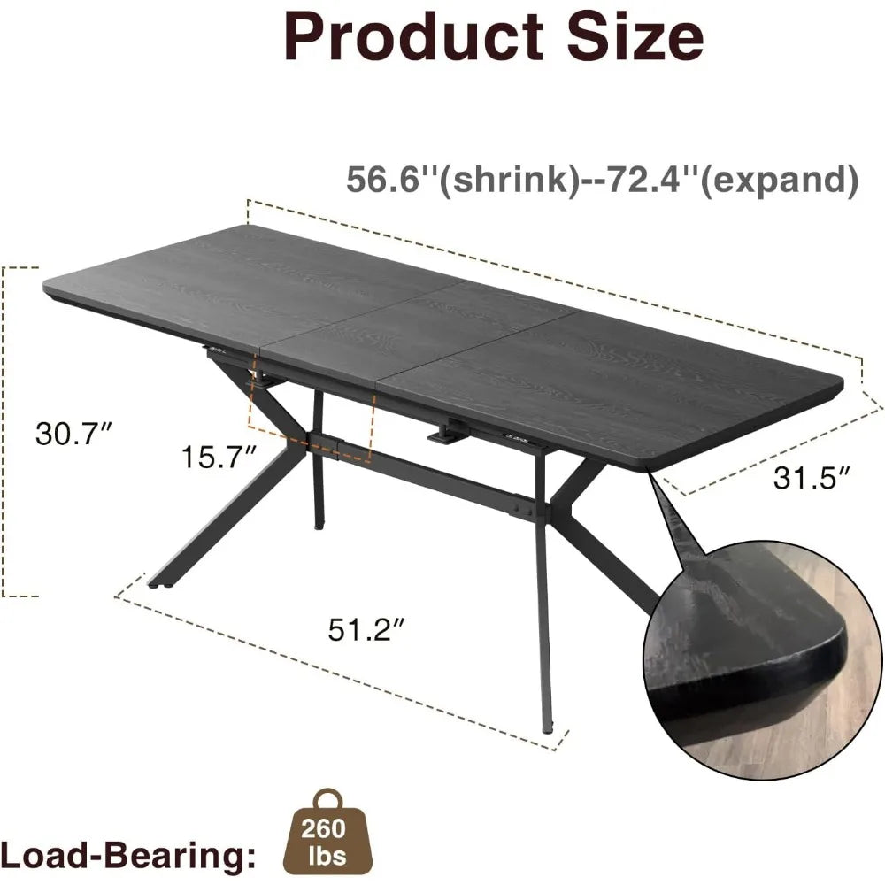 Dining Table for 6-8 Dining Room Table from 56.6'' to 72.4'' Large Table with Design for Home, apartment,Conference