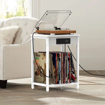 Ensemble de 2 tables de nuit avec station de charge, table de chevet à 2 niveaux avec ports et prises USB, table d'appoint étroite avec étagère de rangement