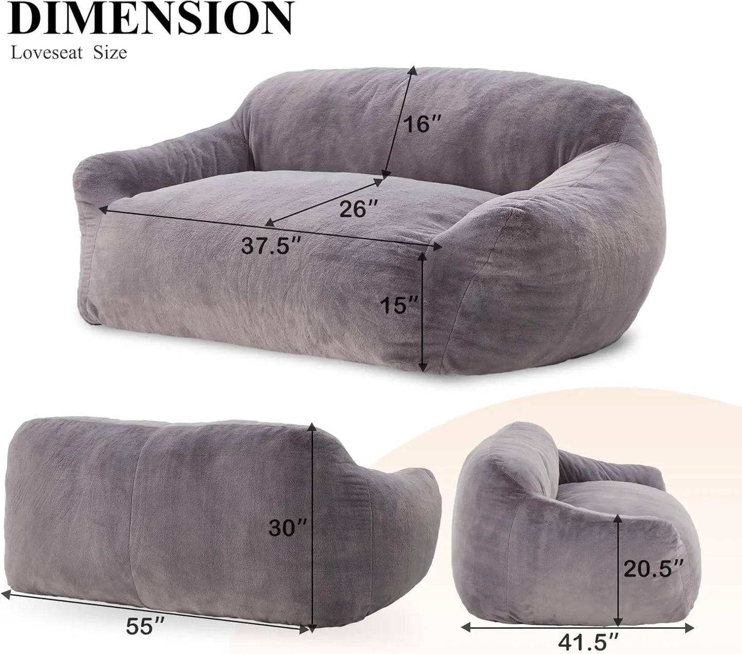 Futon Couch Bed with Armrest, 2-Seater Loveseat Sofa Soft Faux Fur Sleeper Sofa, Small Couchs for Living Room,Bedroom,Apartment