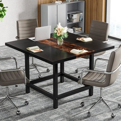 39.4L X 39.4W X 29.52H Inches Conference Table for 4 People, Chair not Included, Rustic Square Wood Small Conference Table