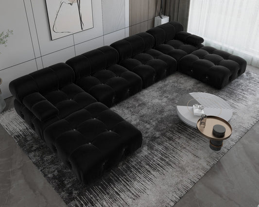 Minimalist Sectional Sofa for Living Room Black Velvet Fabric Modular Couches with Ottomans Comfortable Lounge Couch Sofas Sets