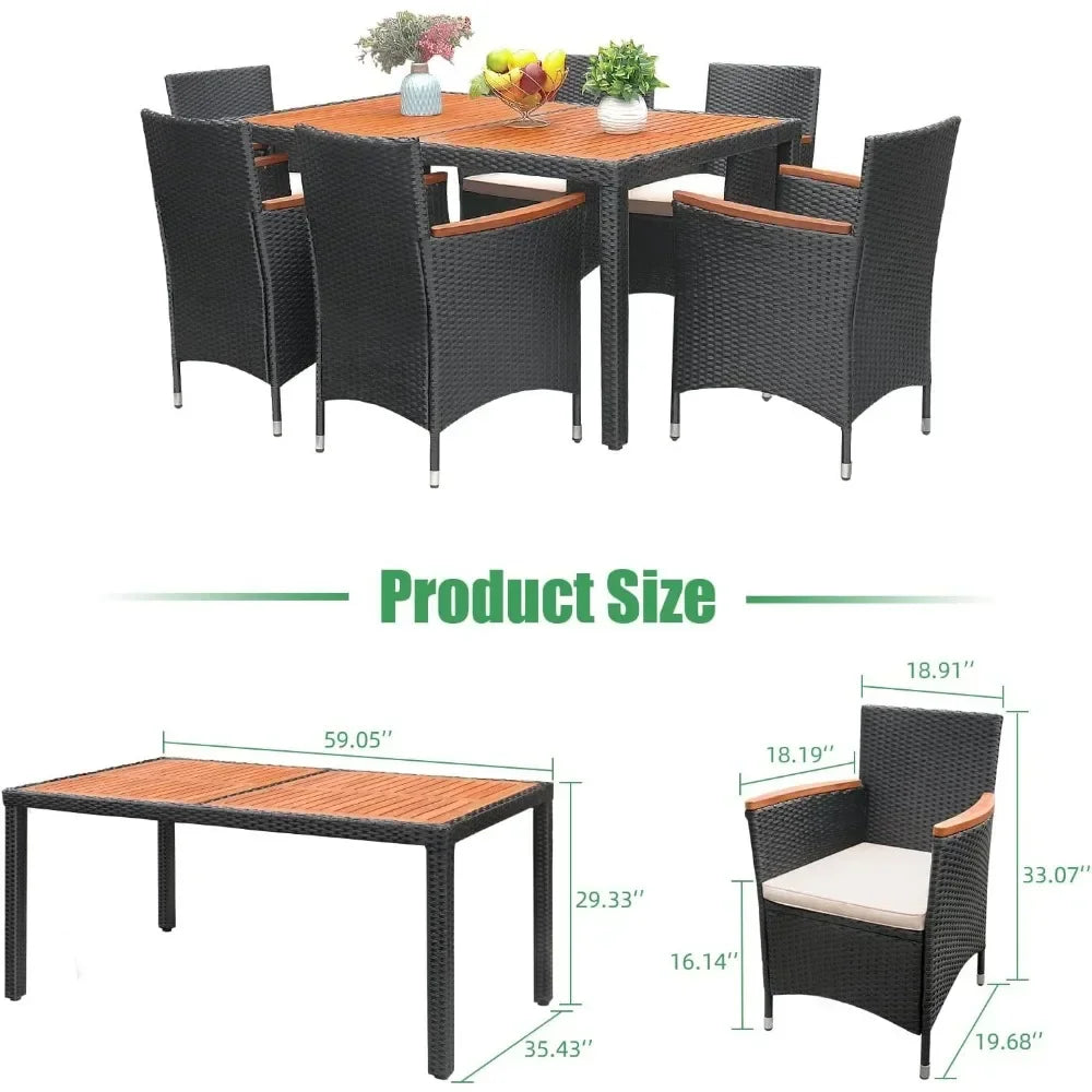 Ensembles de meubles de jardin, ensemble de salle à manger de patio, table et chaises d'extérieur en bois d'acacia avec coussins moelleux, ensembles de meubles de jardin