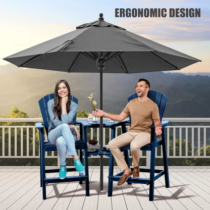 Tall Chairs Set of 2，Recycled Poly Balcony Chair with Double Connecting Tray Patio Stools Weather Resistant, Outdoor chair