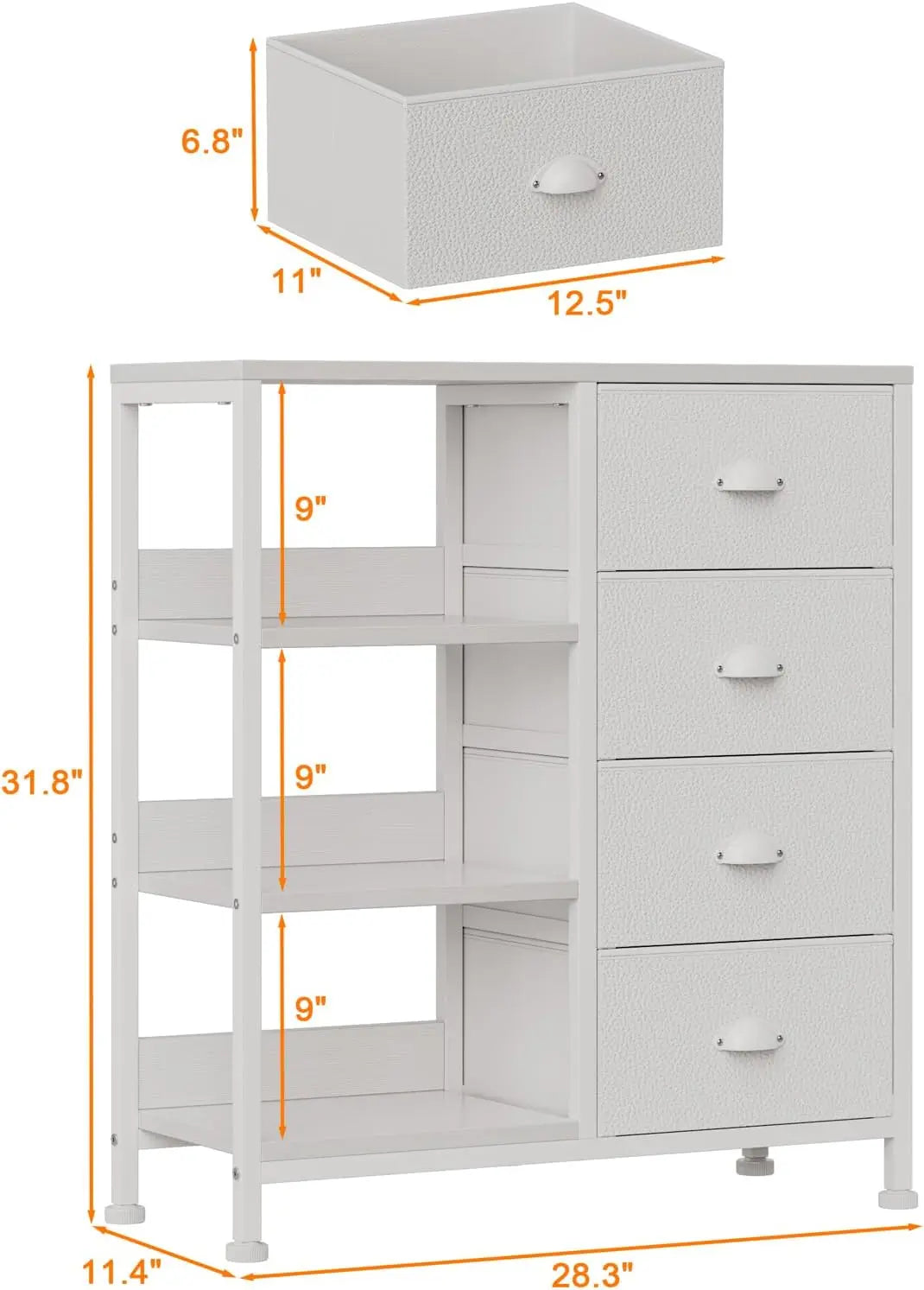 Cómoda de 4 cajones para dormitorio, pequeña con estante, mesita de noche, mesa auxiliar para entrada, sala de estar, organizador de almacenamiento de tela