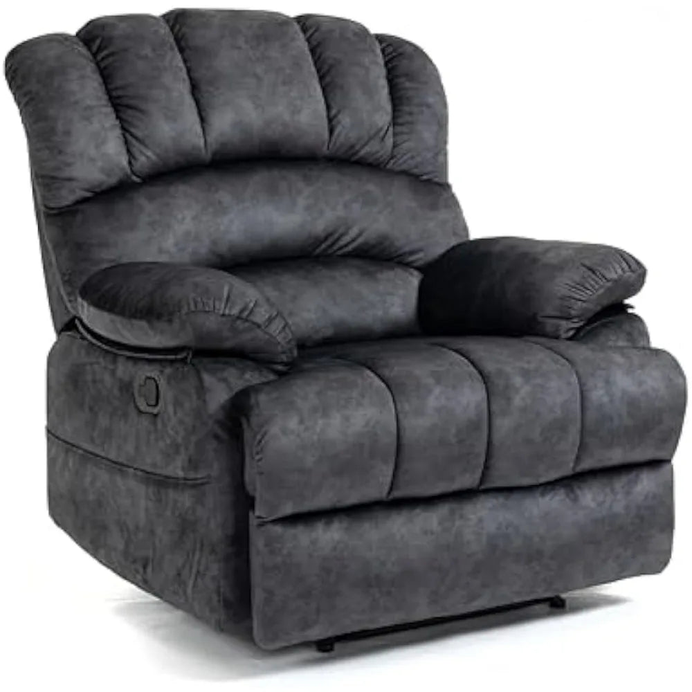 Fauteuil inclinable manuel de grande taille, doux, extra large, rembourré, pour salon, chambre à coucher, gris, 40" W