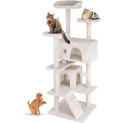 Cat Tree 54in Multi-Level Durable Cat Scratching Post & Cozy Fun Jumping Platform Space Saving Condo Pet Play House for Indoor