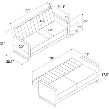 Novogratz Skylar Coil Futon, canapé-lit et canapé moderne, velours ivoire