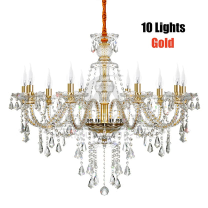 Elegant Glass Crystal Chandelier Ceiling Pendant Lighting Decor 10-Light Golden Hanging Lamp For Living Room Bedroom Room Lobby