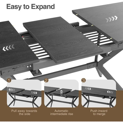 Dining Table for 6-8 Dining Room Table from 56.6'' to 72.4'' Large Table with Design for Home, apartment,Conference