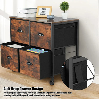 4 Drawers Mobile Fabric Lateral File Cabinet with Casters for Letter Size File (Rustic Brown)