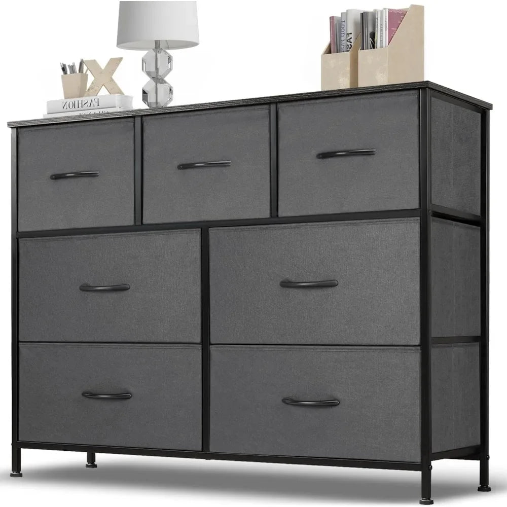 Dresser for Bedroom, 7 Storage Drawers, Wide Fabric Closet Chests Organizer Tower Furniture, TV Stand for TV up to 45 inch