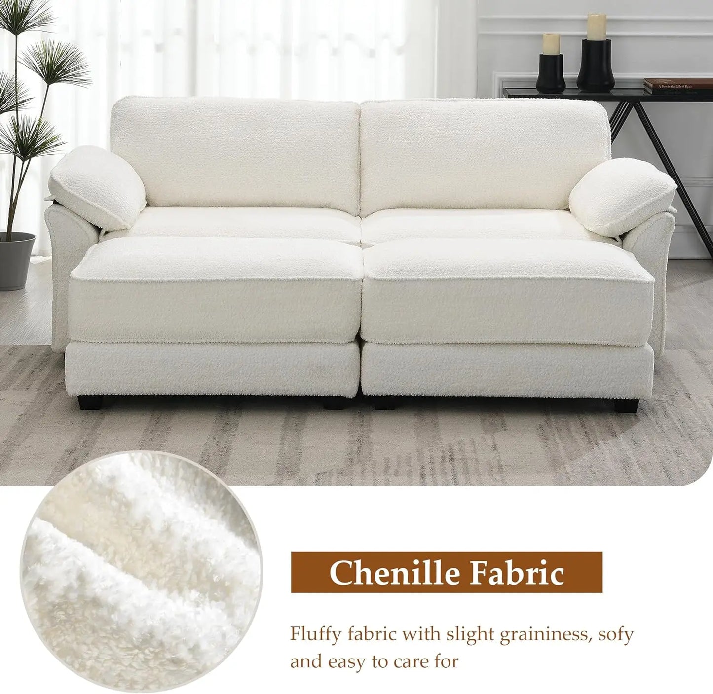 Sofa Love Seat Sleeper Sofa for Living Room, 81" Deep Seat White Cloud Couch Convertible Sofa Bed, Modern Oversized Chair