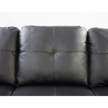 L-Shape 6 Seat Living Room Sofa, Faux Leather Upholstered, with Removable Ottoman, Black Sofa