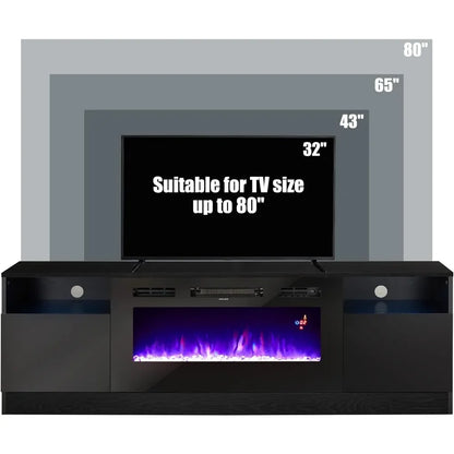 TV Stand with 36" Electric Fireplace, LED Light Entertainment Center, Entertainment Stand with Storage cabinet for TVs Up to 80"