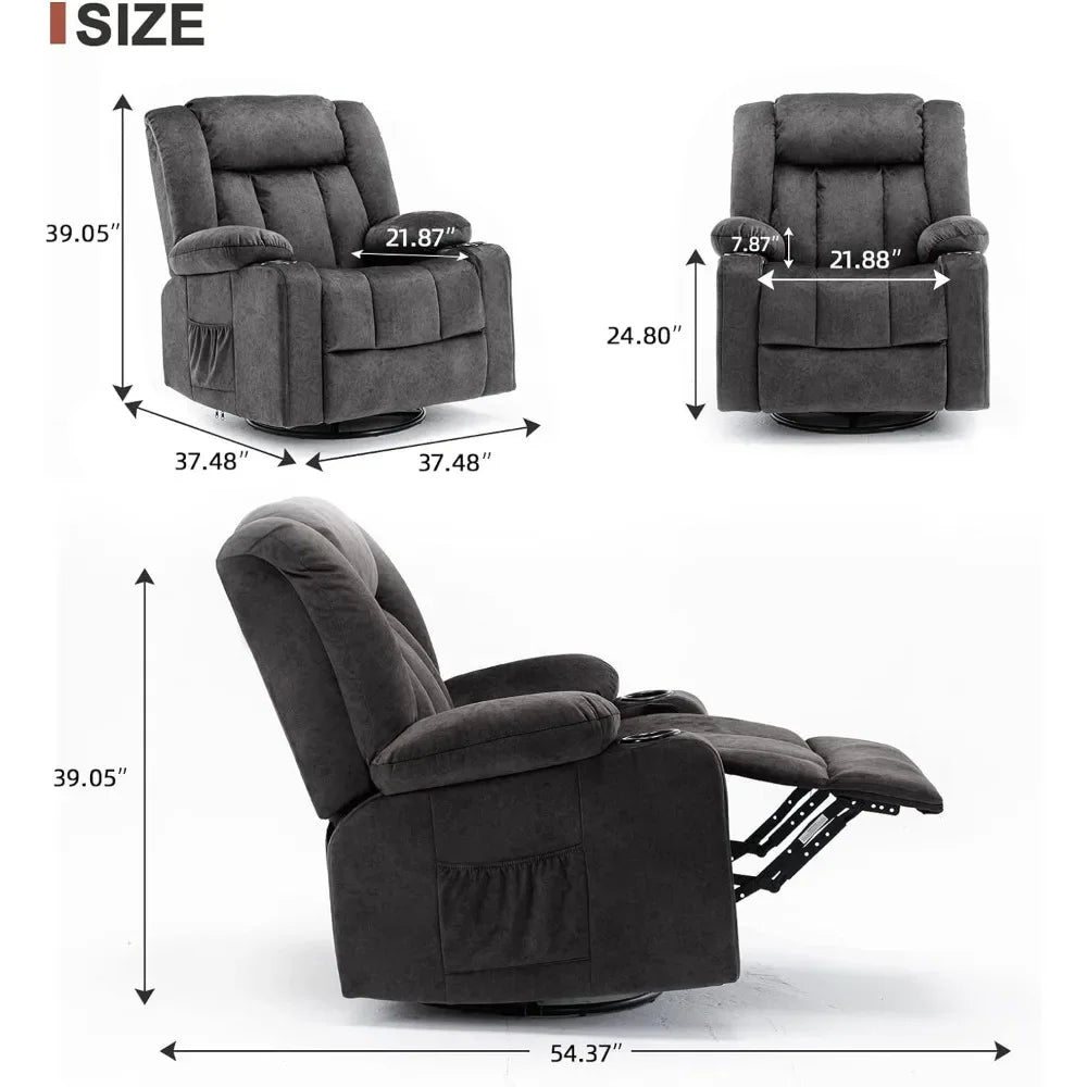 Recliner Chair Massage Rocker with Heated 360 Degree Swivel Lazy Boy Recliner Single Sofa Seat with Cup Holders for Living Room