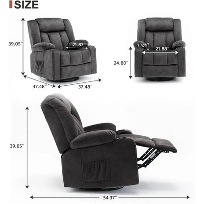 Recliner Chair Massage Rocker with Heated 360 Degree Swivel Lazy Boy Recliner Single Sofa Seat with Cup Holders for Living Room