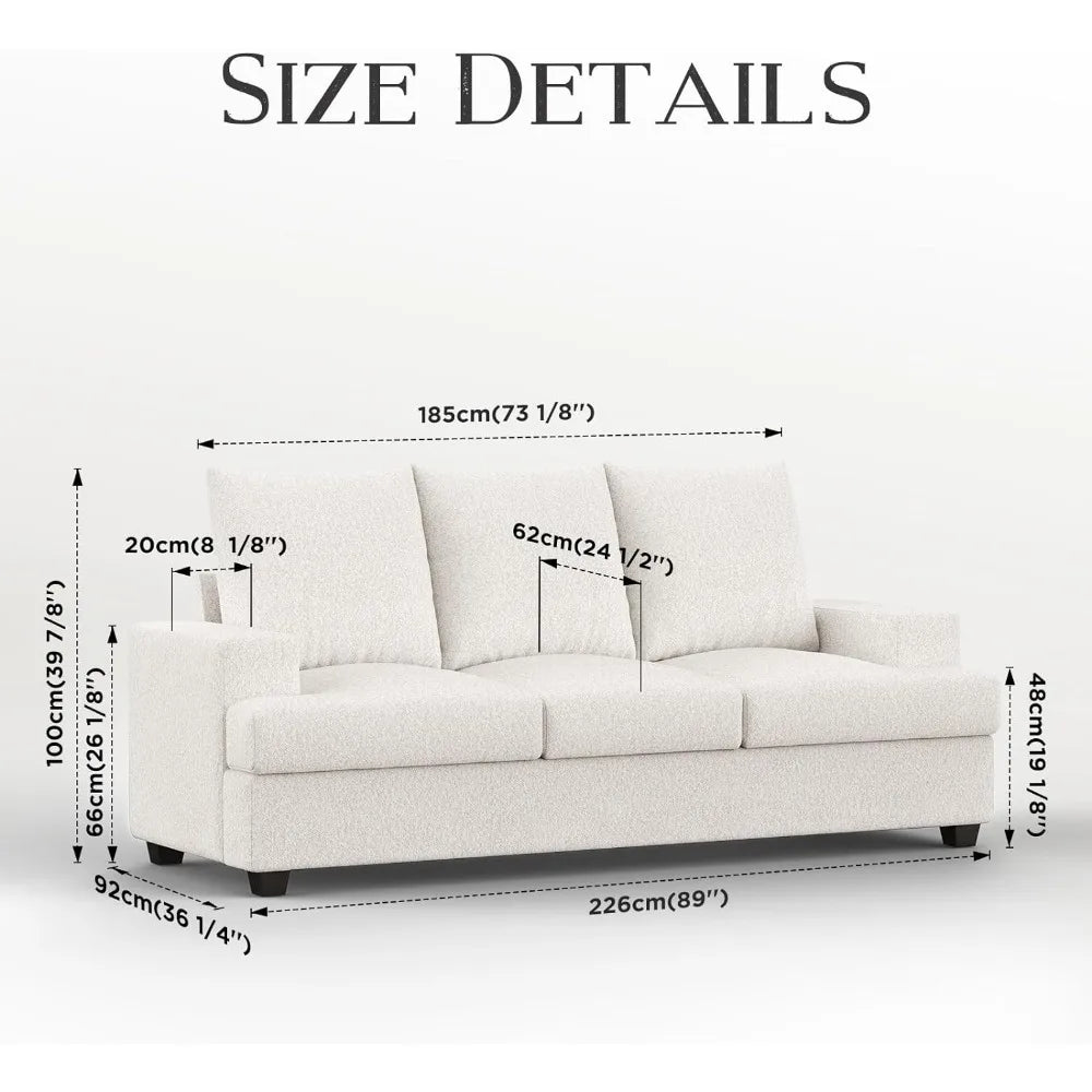 89" Sofa Couch with Extra Deep 3 Seats Memory Foam Couches for Living Room Washable Removable Chenille Cover Cozy Lounge Sofa