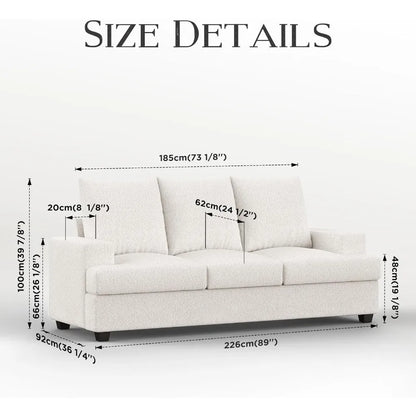 89" Sofa Couch with Extra Deep 3 Seats Memory Foam Couches for Living Room Washable Removable Chenille Cover Cozy Lounge Sofa